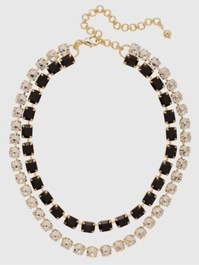 Sorrelli Gold Double Strand Necklace with Black and Clear Stones